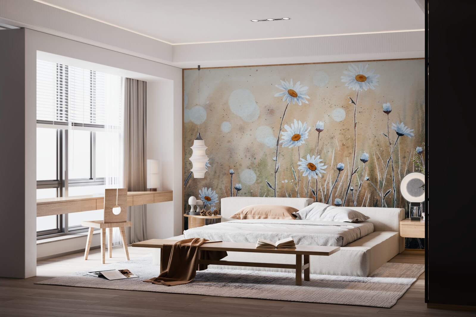 Fototapeta jak modelowe stokrotki w ulewie letniego deszczu