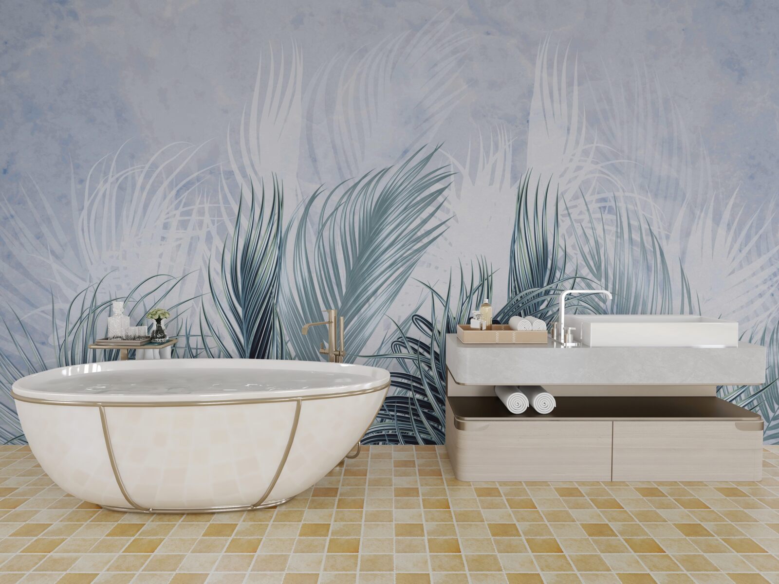 Fototapeta pióra są jak mgła wśród liści