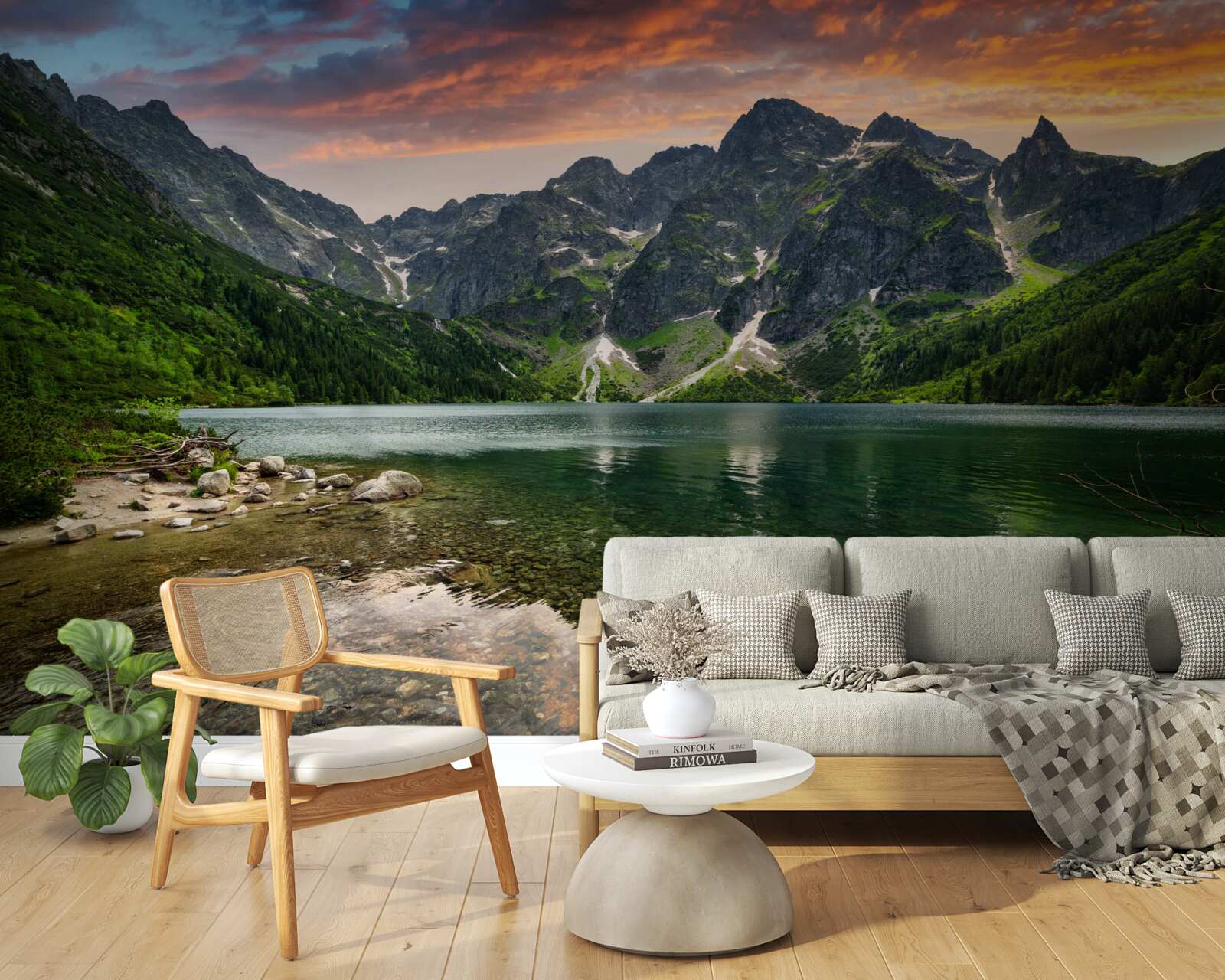 Fototapeta spokojny, ciepły wieczór i górski staw