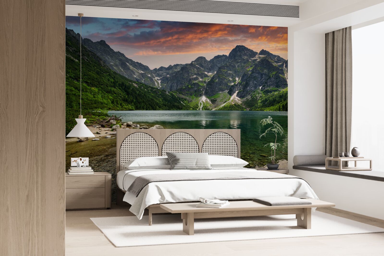 Fototapeta spokojny, ciepły wieczór i górski staw