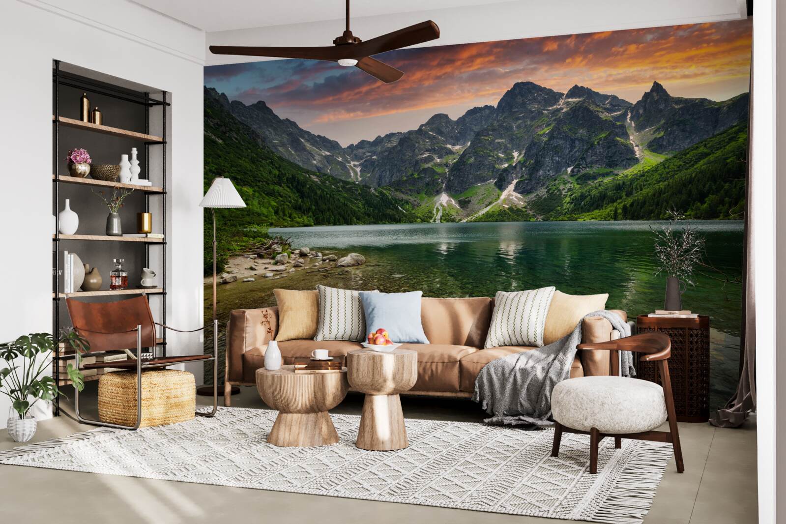 Fototapeta spokojny, ciepły wieczór i górski staw