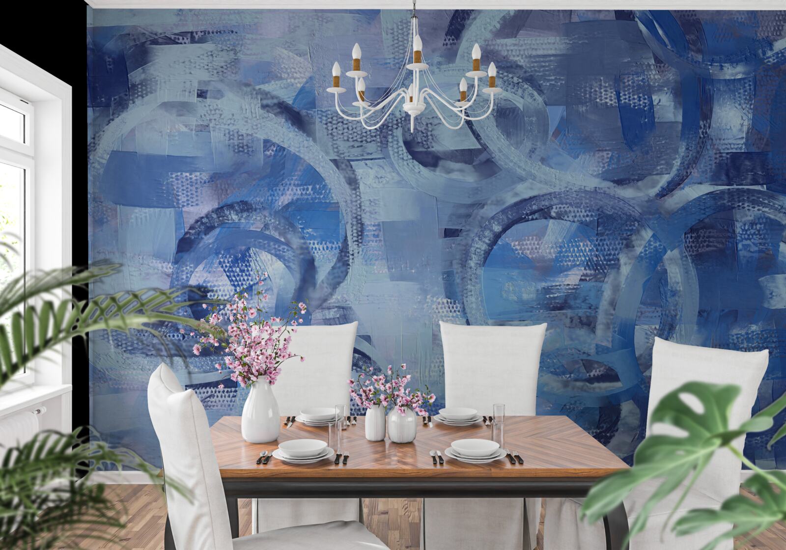 Fototapeta pierścienie wodne na niebieskiej powierzchni