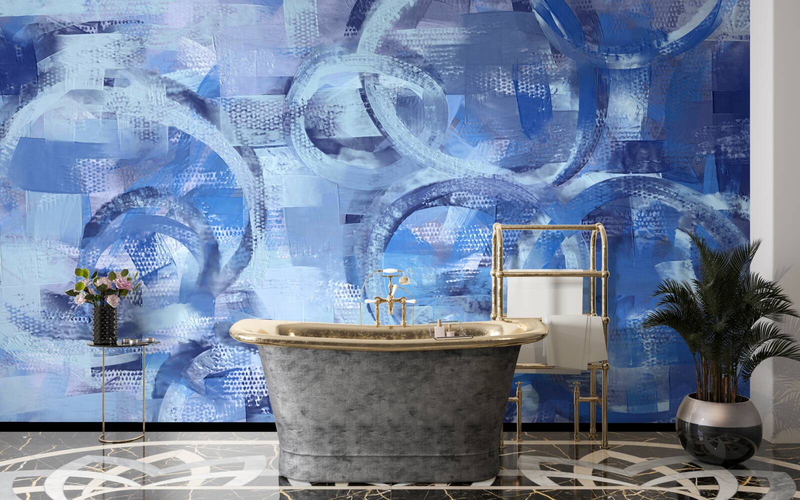 Fototapeta pierścienie wodne na niebieskiej powierzchni