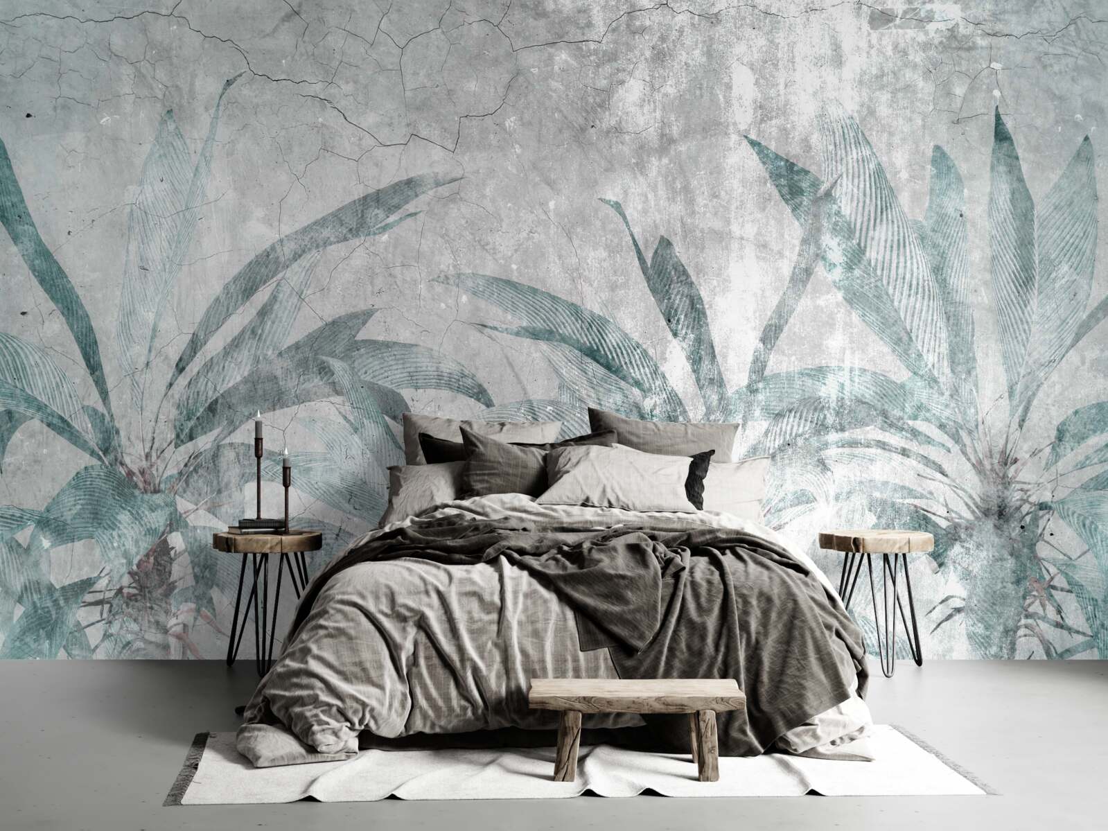 Fototapeta palmy otoczone zielenią pod kroplami deszczu