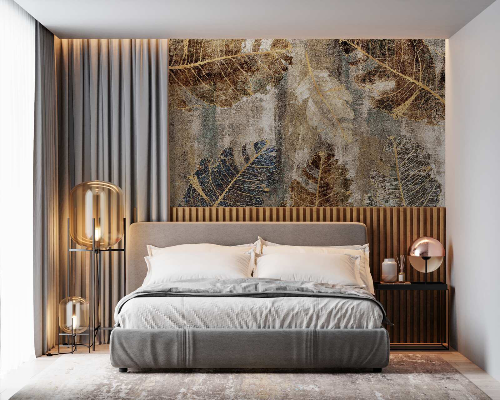 Fototapeta złote i czarne liście paproci