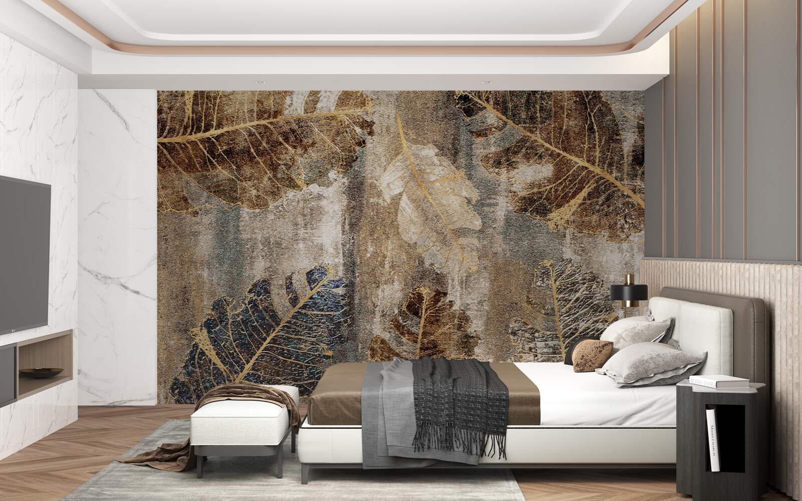 Fototapeta złote i czarne liście paproci