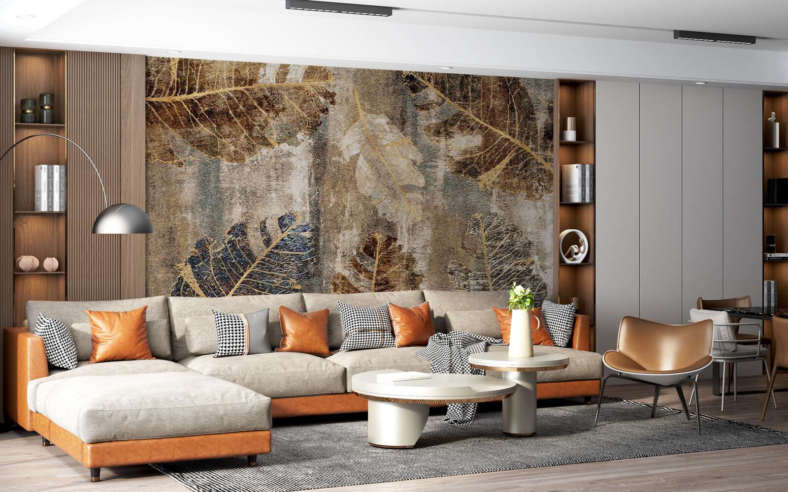 Fototapeta złote i czarne liście paproci