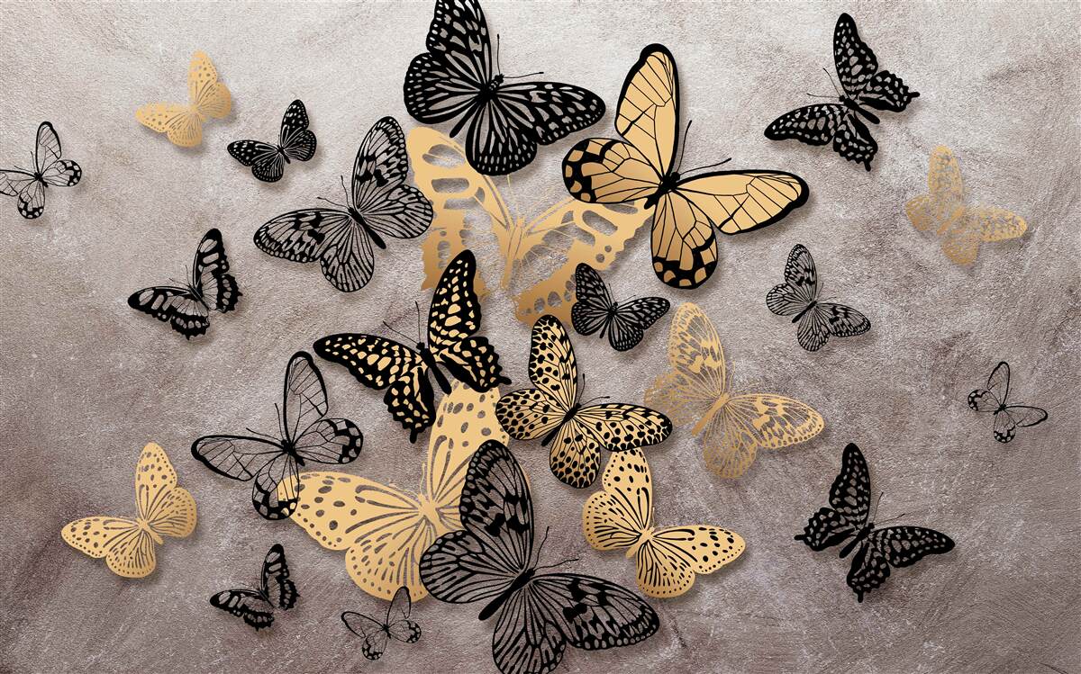 Fototapeta złote i czarne motyle wznoszą się w powietrze