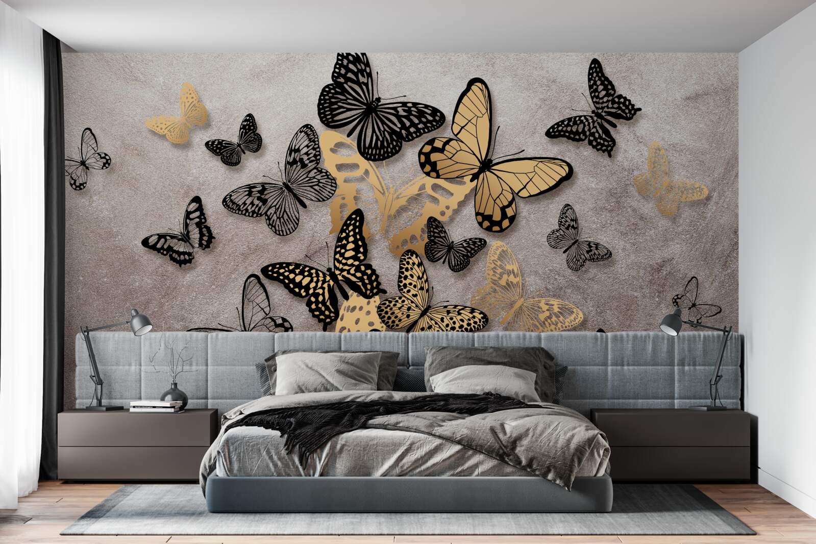 Fototapeta złote i czarne motyle wznoszą się w powietrze