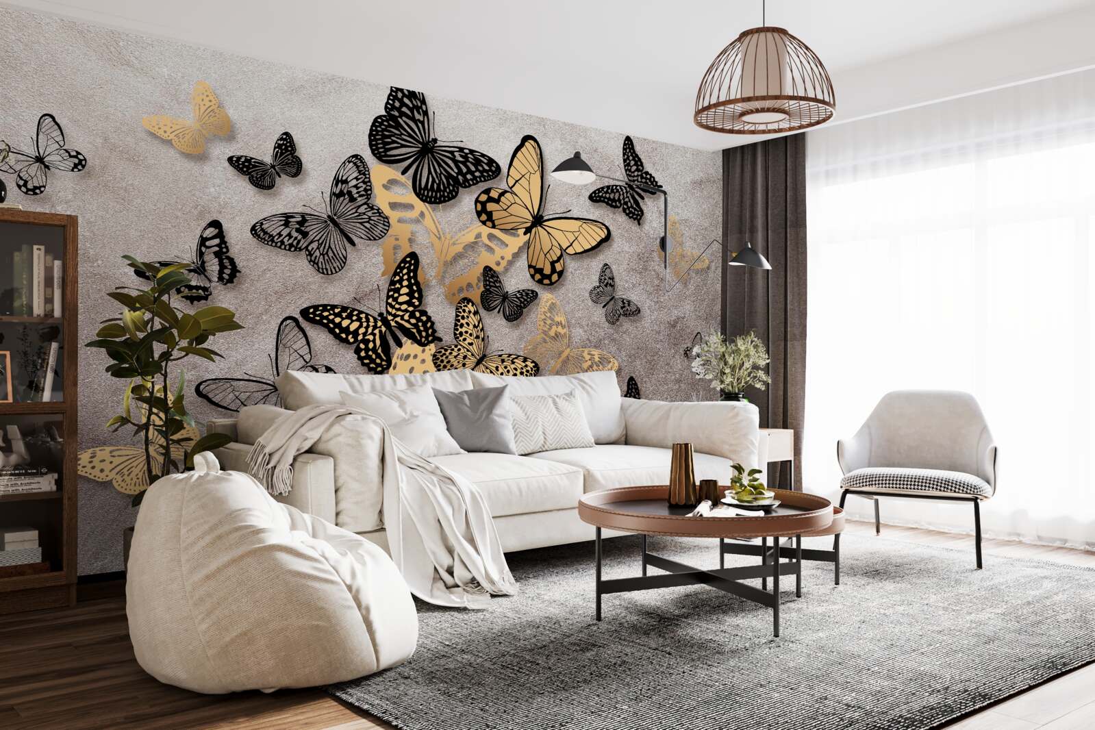 Fototapeta złote i czarne motyle wznoszą się w powietrze