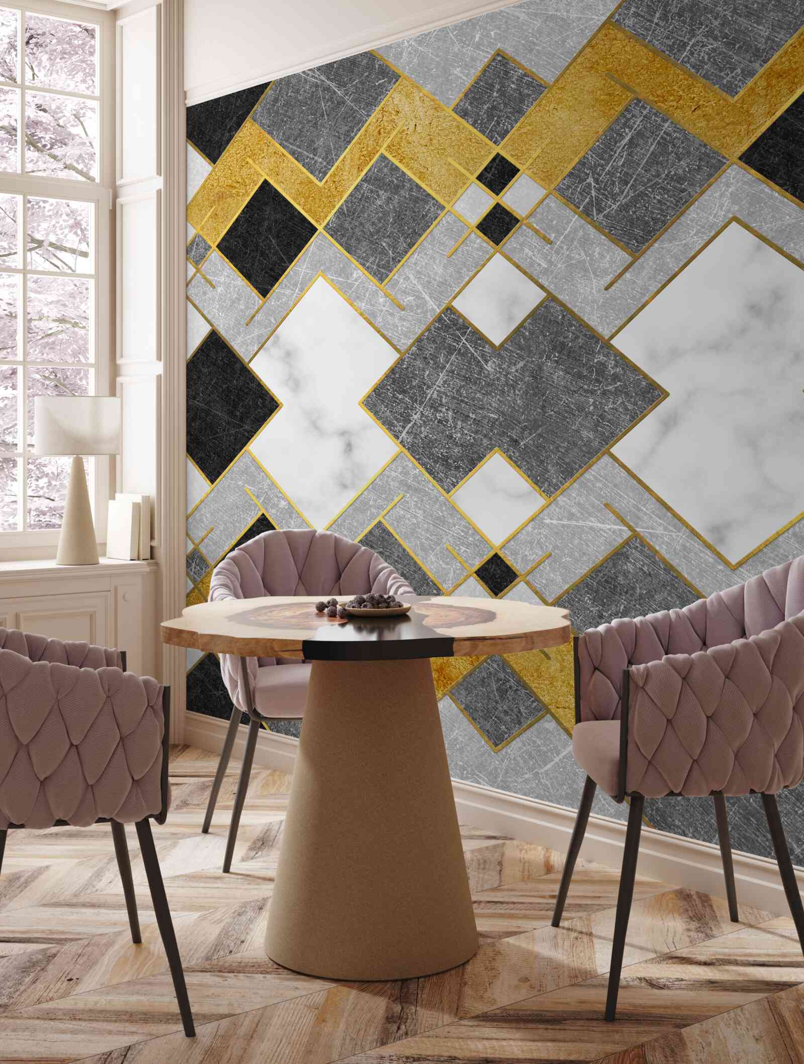 Fototapeta kwadraty o różnych kolorach odbite w lustrze