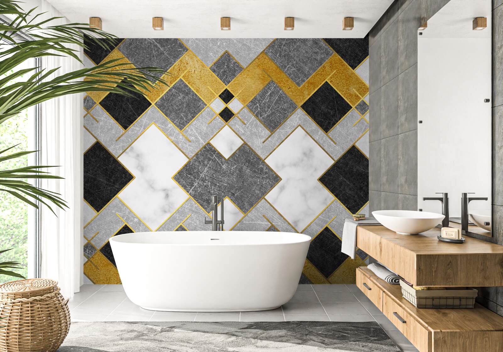 Fototapeta kwadraty o różnych kolorach odbite w lustrze