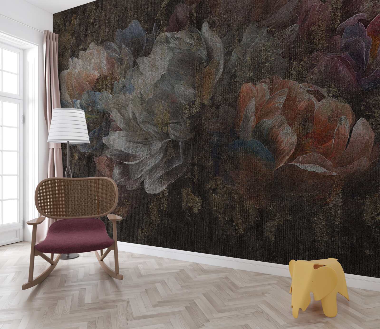 Fototapeta jesienne kwiaty w ulewnym deszczu