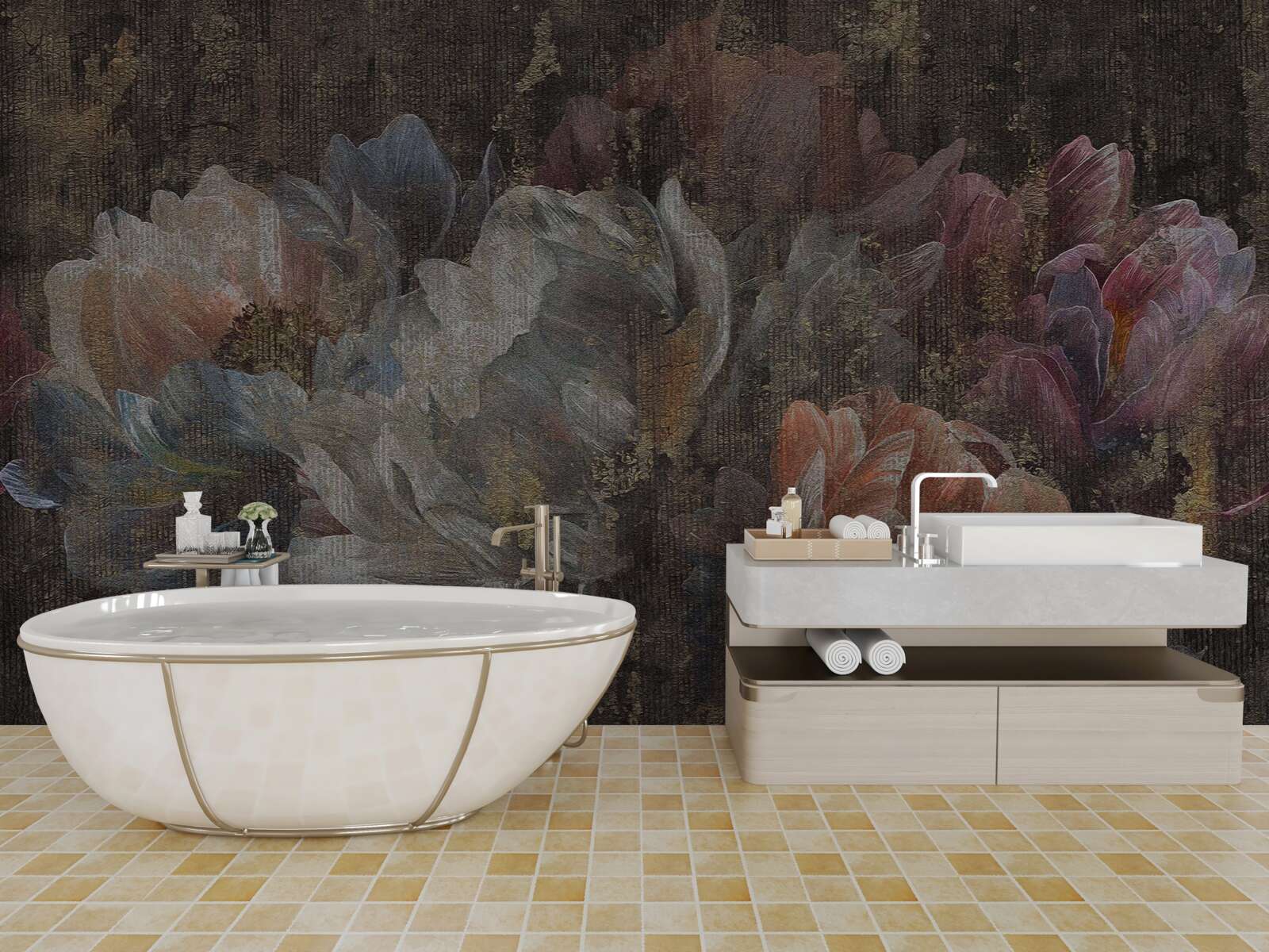 Fototapeta jesienne kwiaty w ulewnym deszczu