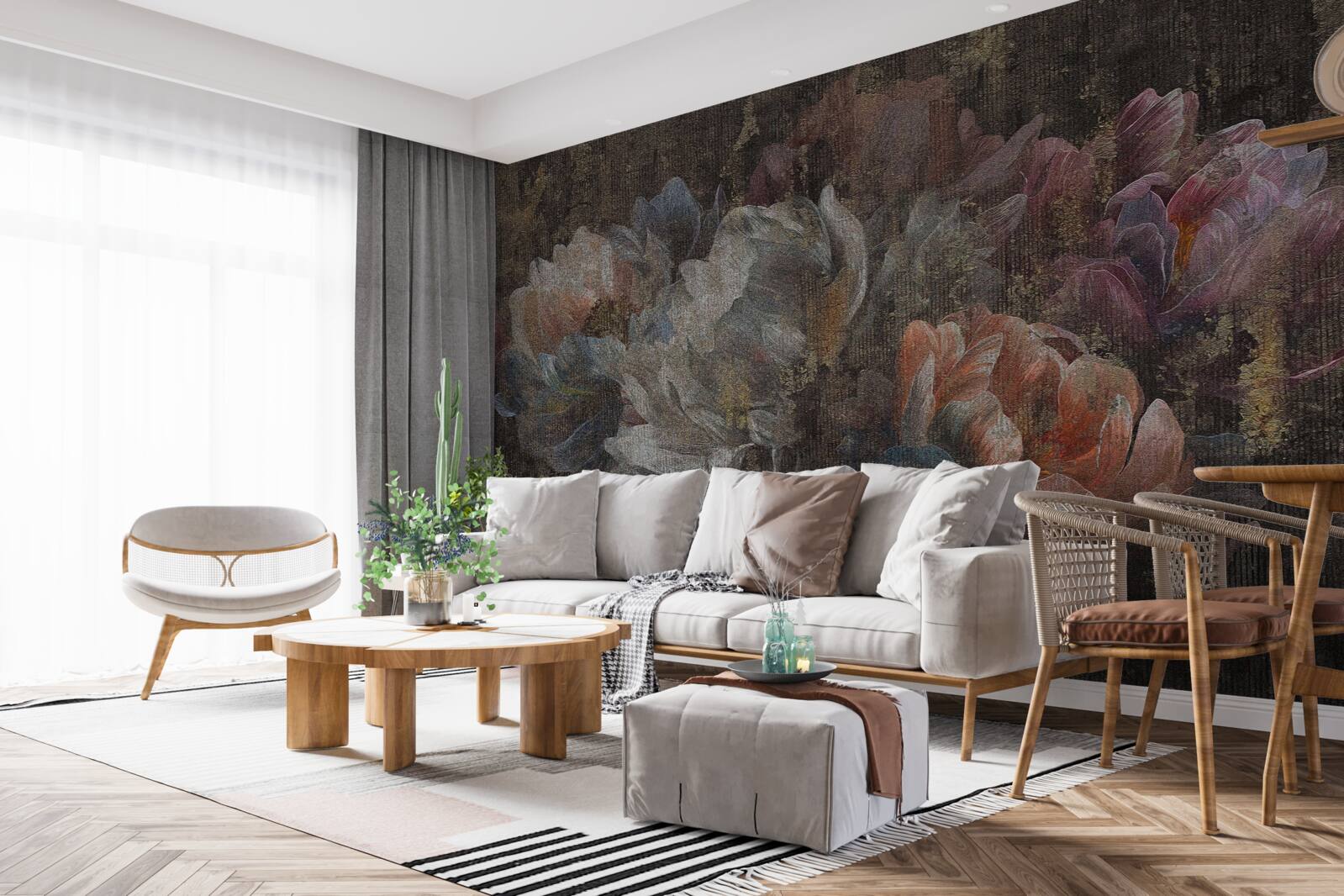 Fototapeta jesienne kwiaty w ulewnym deszczu