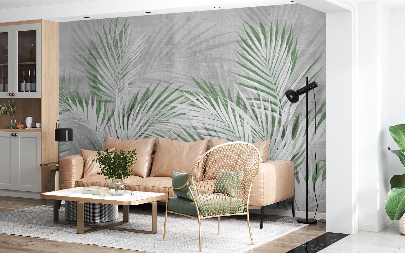 Fototapeta zielone i białe liście bujnej paproci