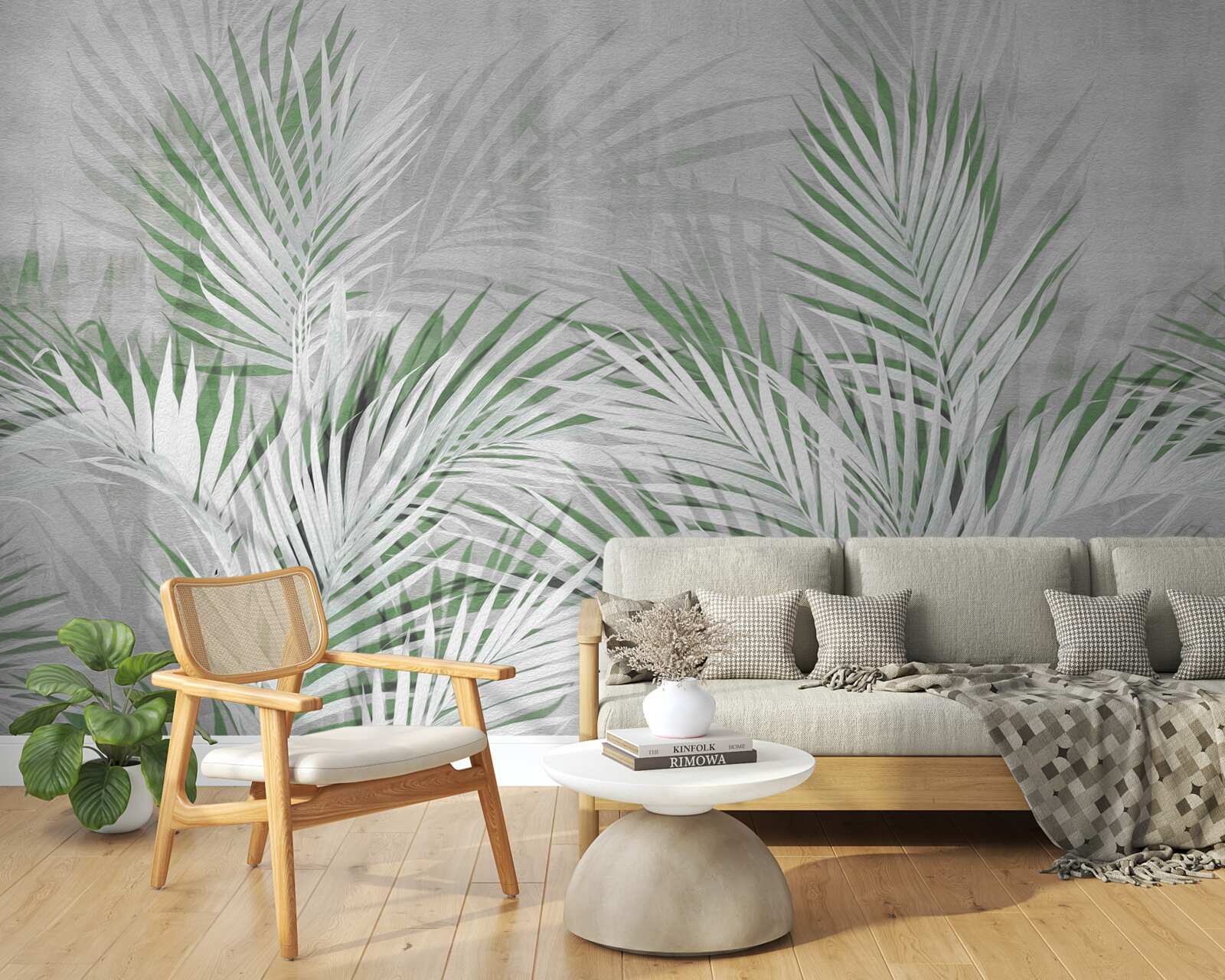 Fototapeta zielone i białe liście bujnej paproci