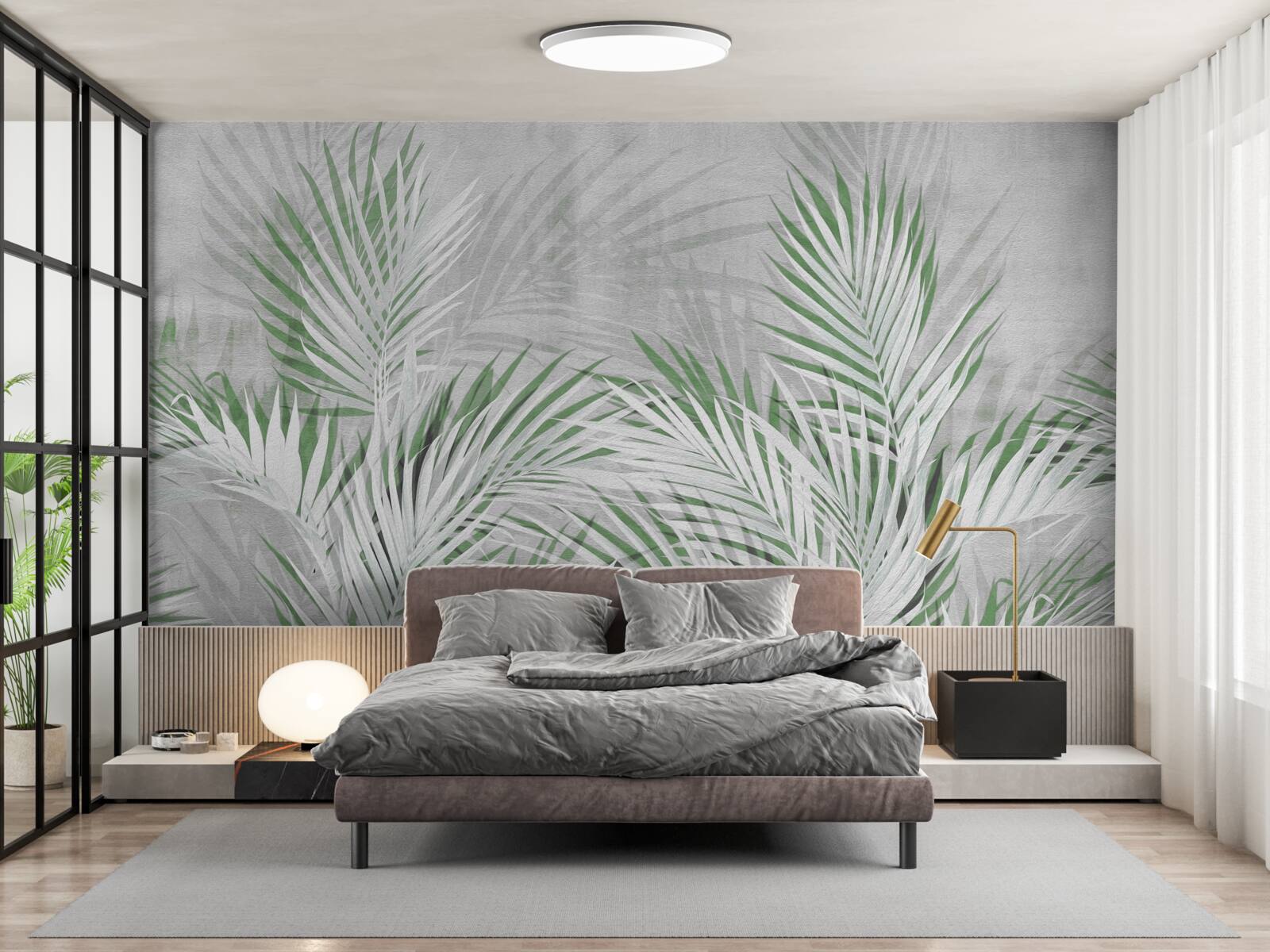 Fototapeta zielone i białe liście bujnej paproci