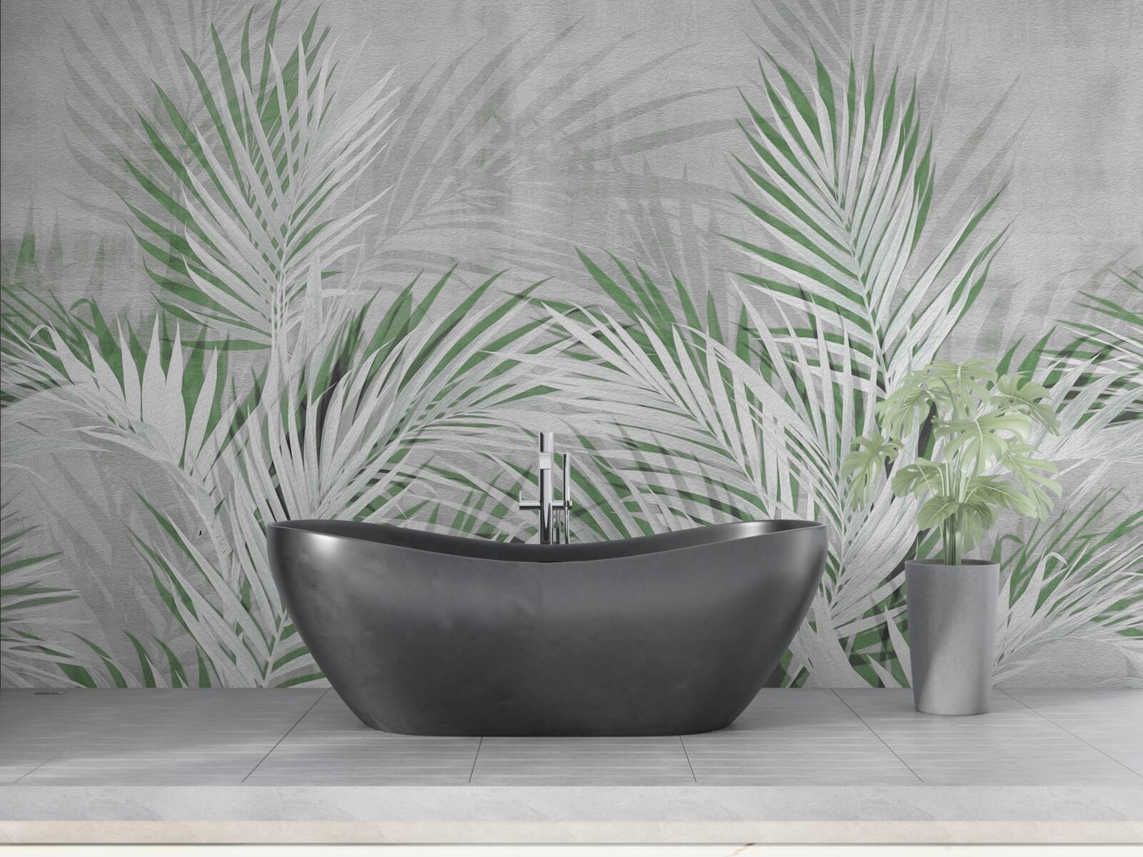 Fototapeta zielone i białe liście bujnej paproci