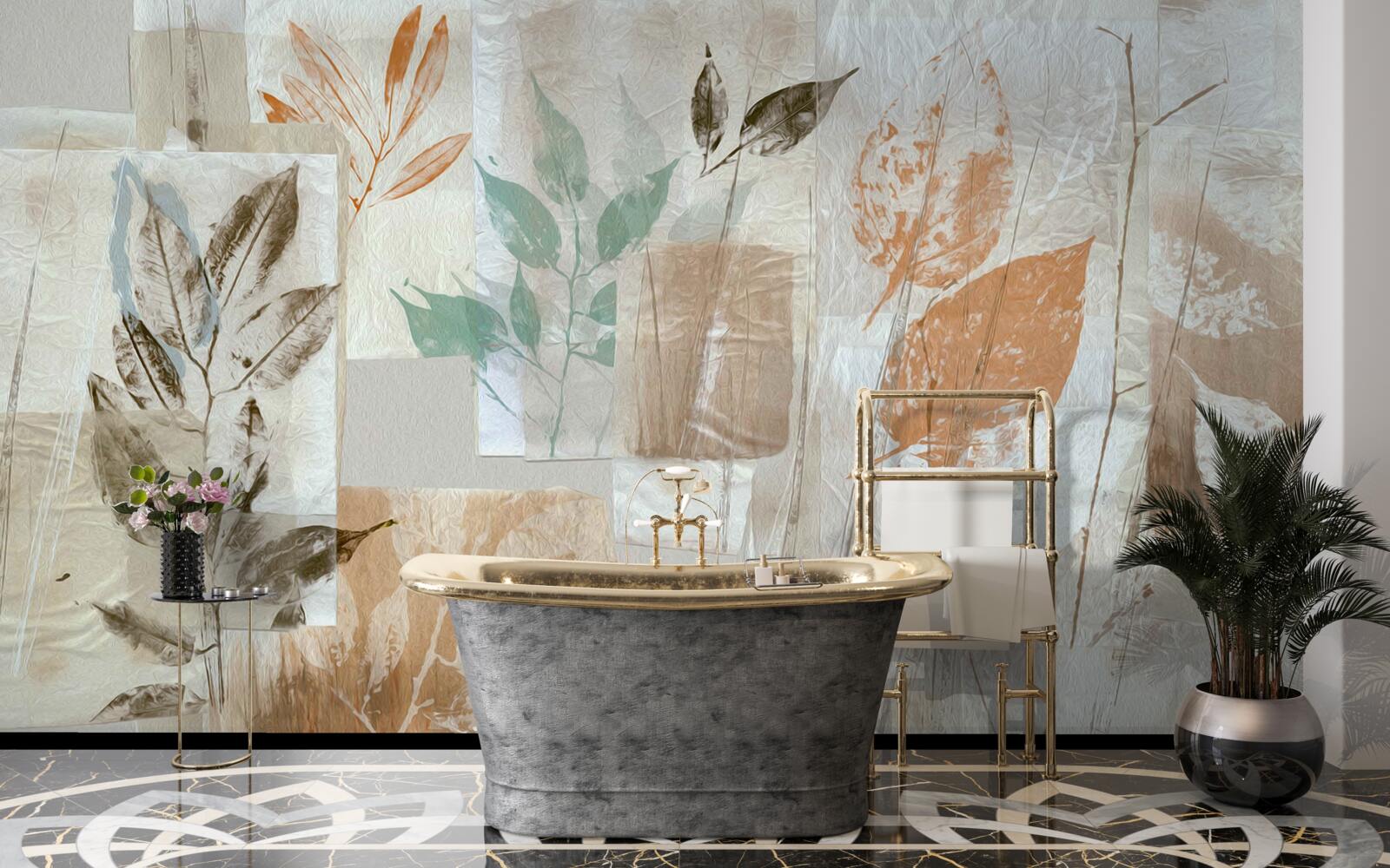 Fototapeta odsłanianie kwiatów i liści poprzez farbę