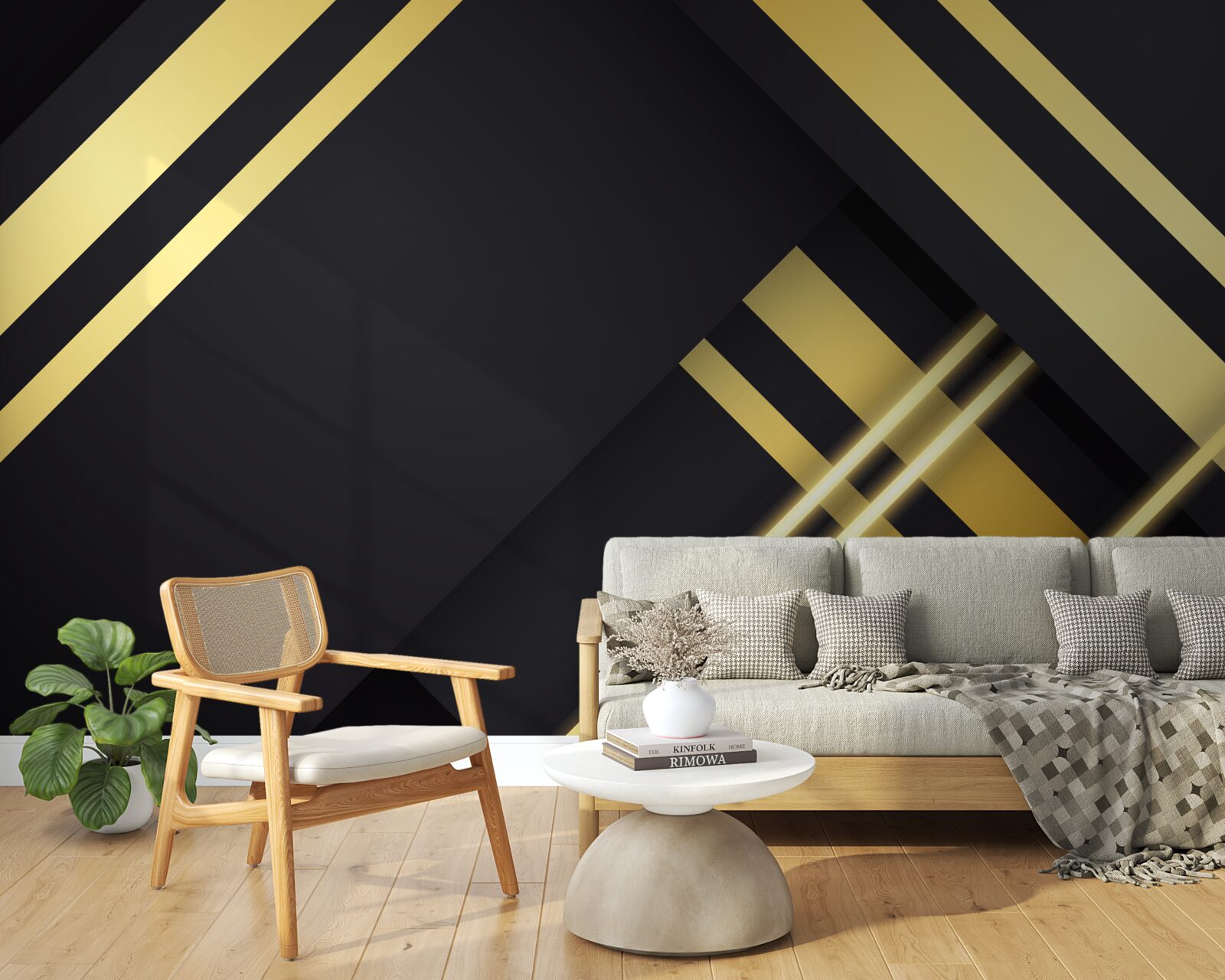 Fototapeta złote proste linie na czarnym tle