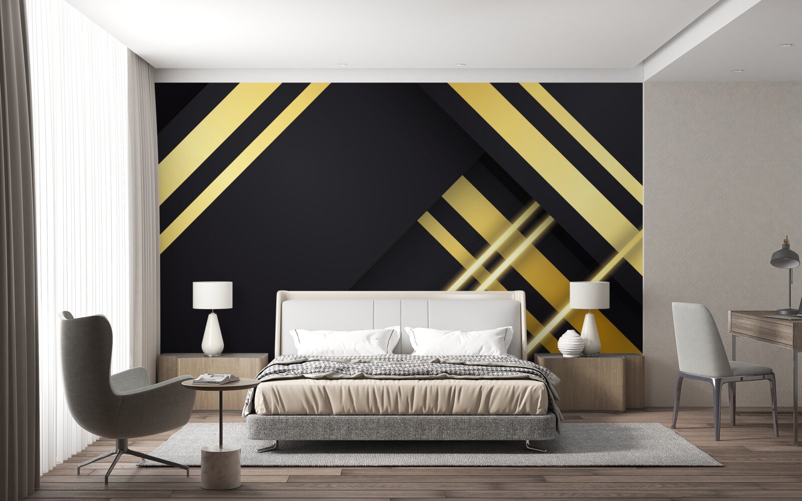 Fototapeta złote proste linie na czarnym tle