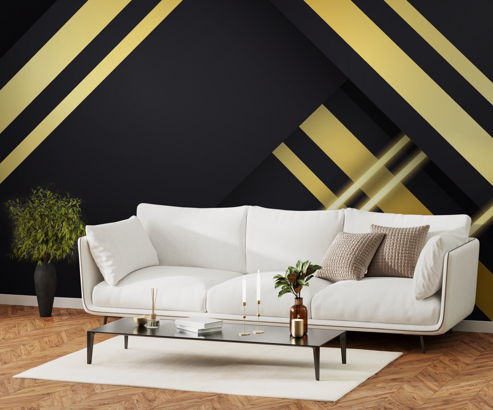 Fototapeta złote proste linie na czarnym tle