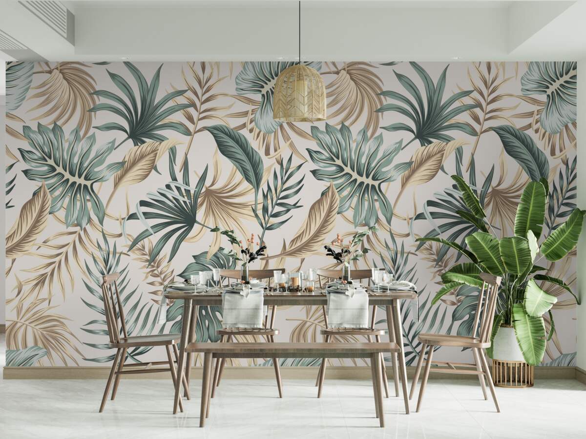 Fototapeta liście dżungli w odcieniach zieleni i złota