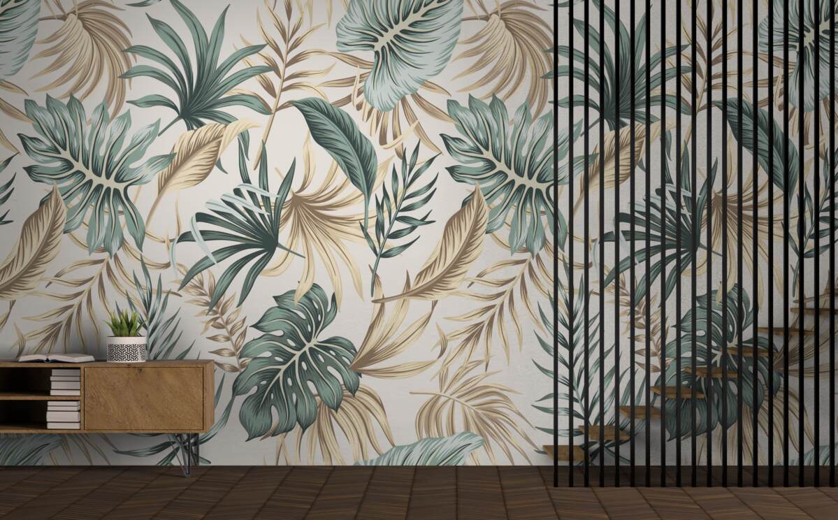 Fototapeta liście dżungli w odcieniach zieleni i złota