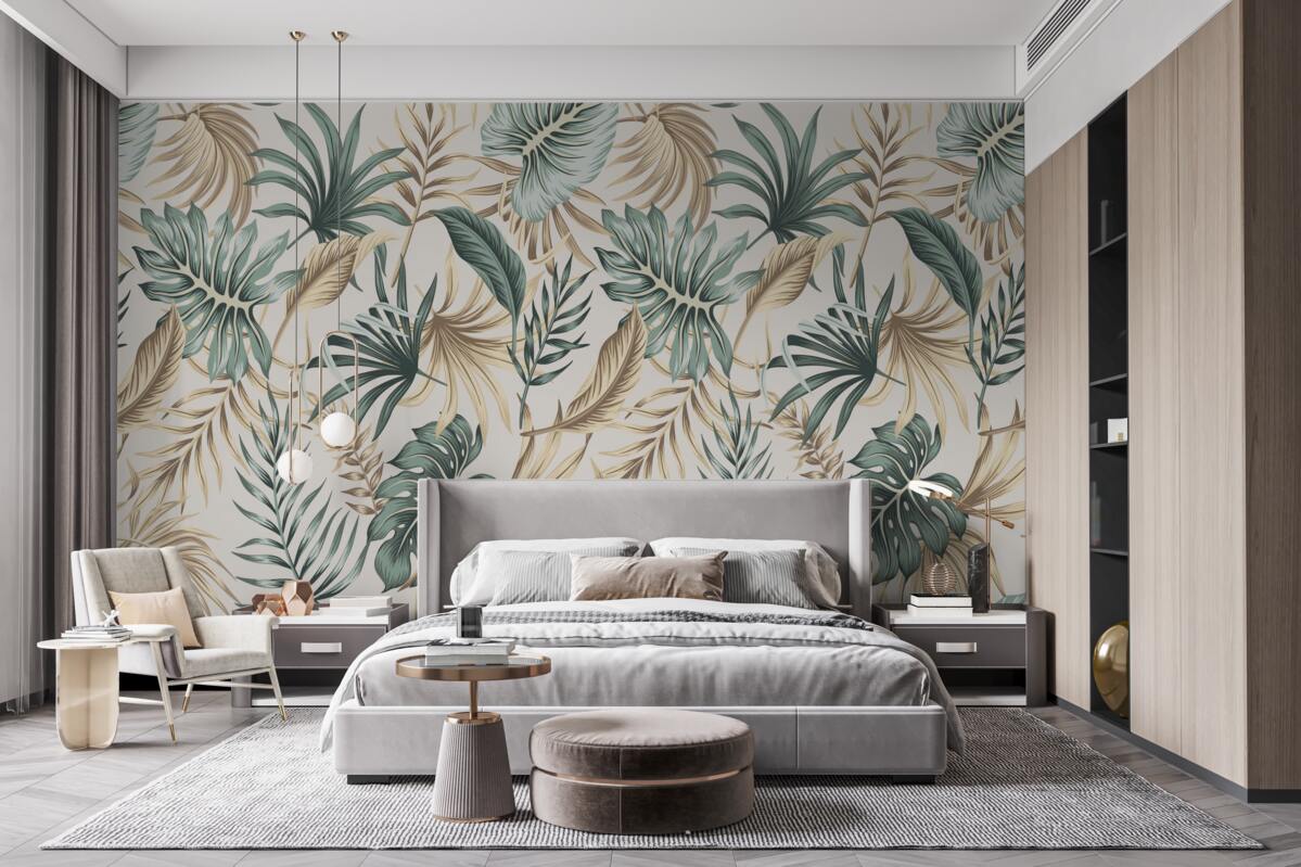 Fototapeta liście dżungli w odcieniach zieleni i złota