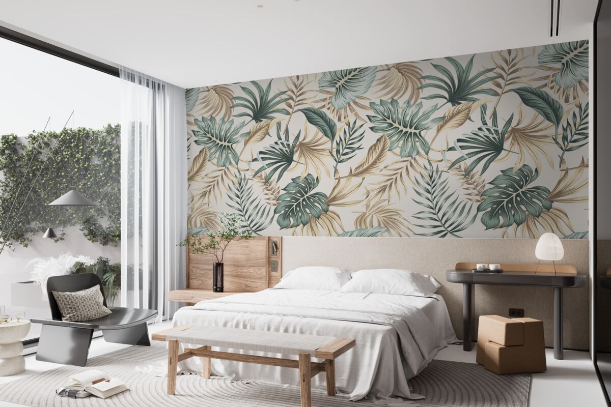 Fototapeta liście dżungli w odcieniach zieleni i złota