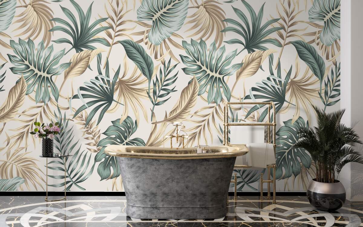 Fototapeta liście dżungli w odcieniach zieleni i złota