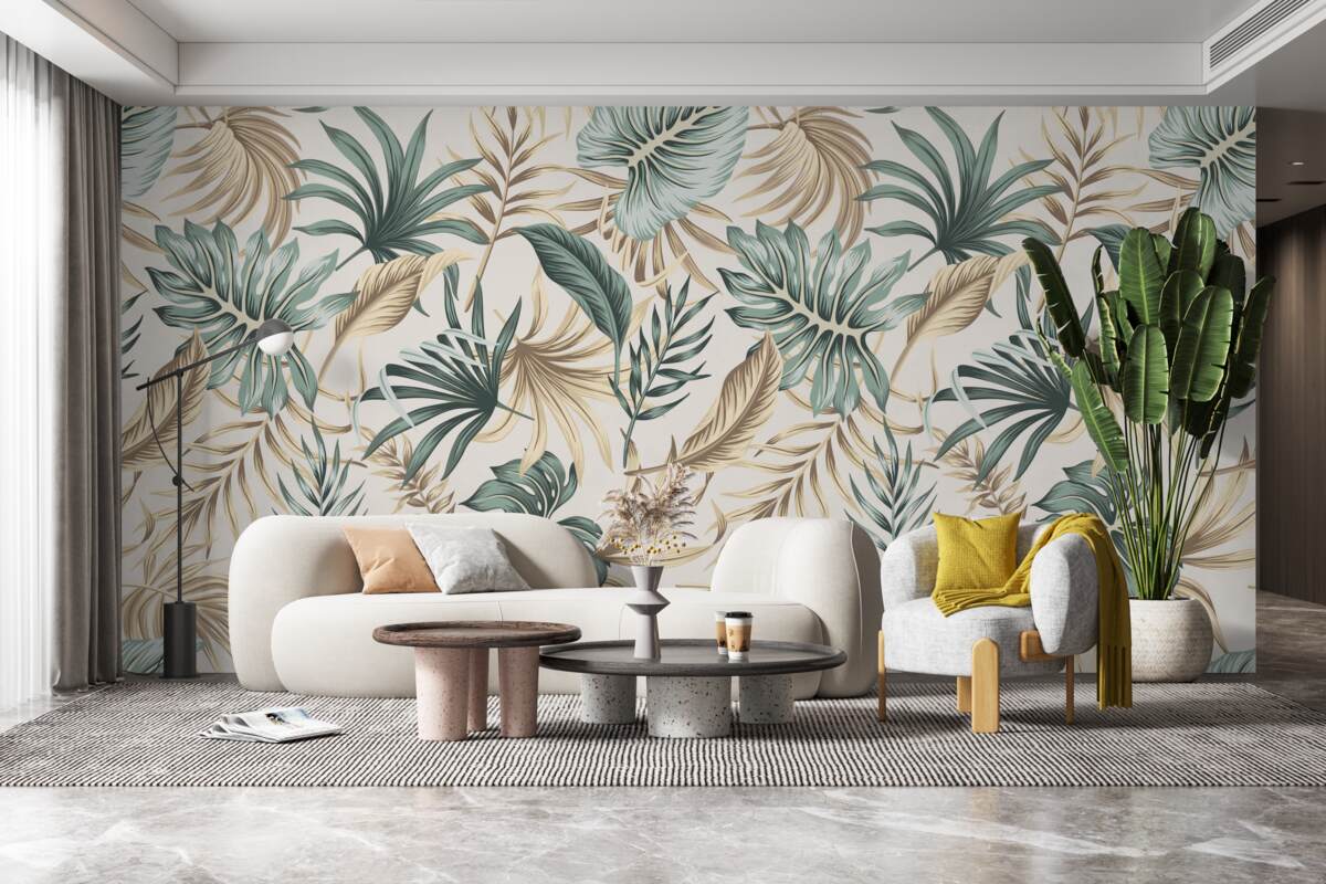 Fototapeta liście dżungli w odcieniach zieleni i złota