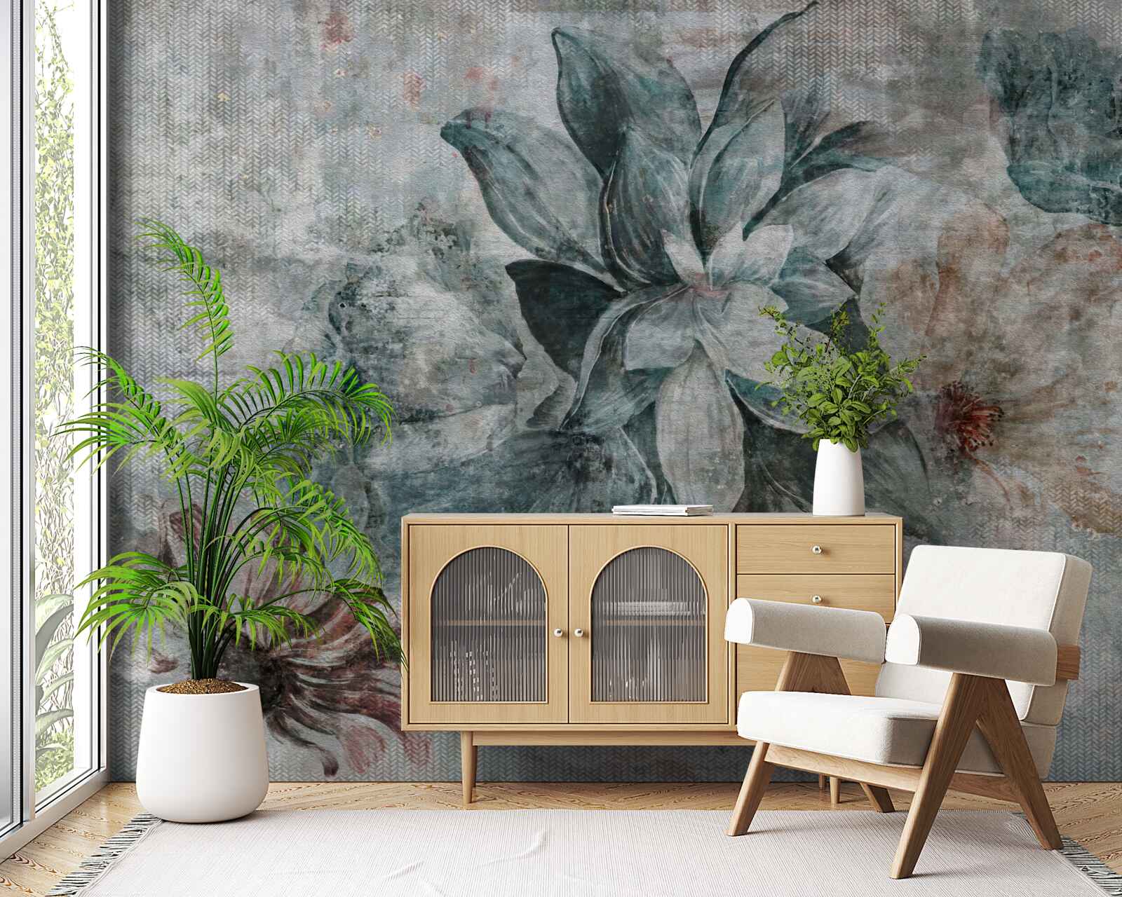 Fototapeta białoniebieski kwiat na rozmytym tle