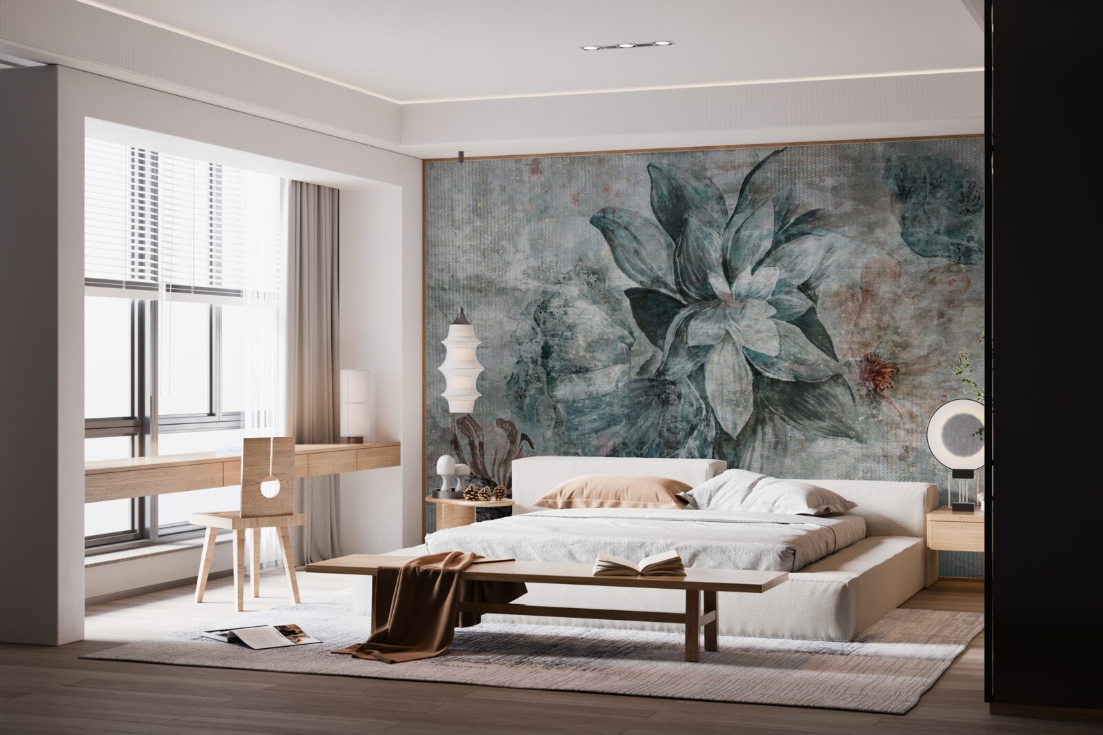 Fototapeta białoniebieski kwiat na rozmytym tle