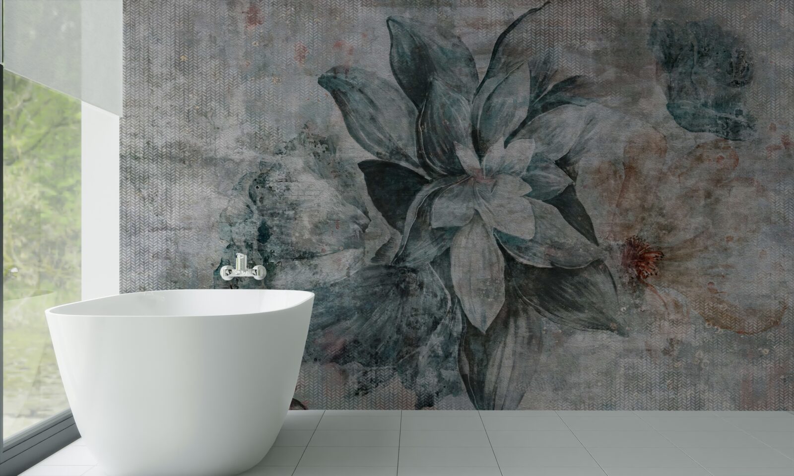 Fototapeta białoniebieski kwiat na rozmytym tle