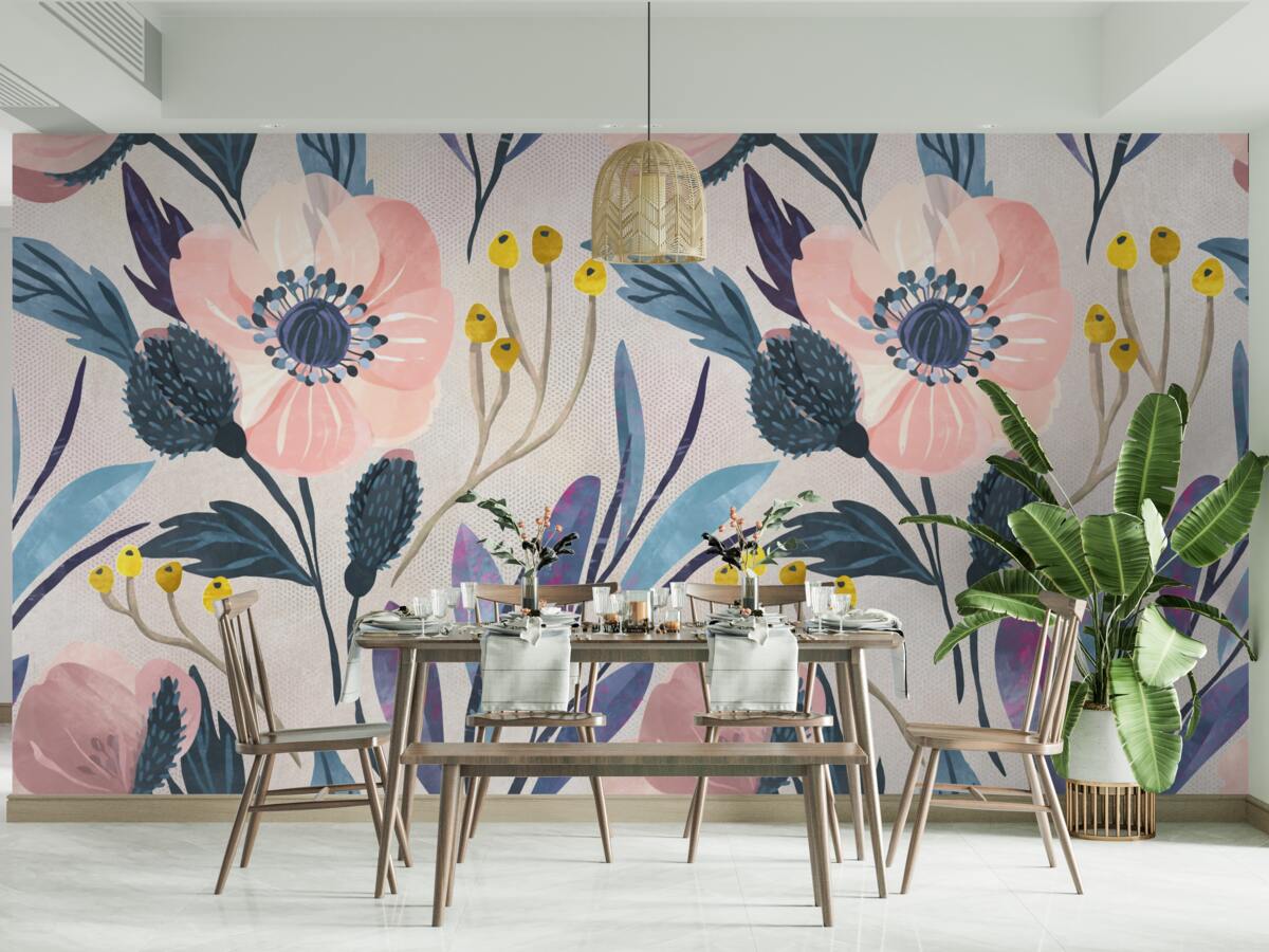 Fototapeta różowe maki wśród liści