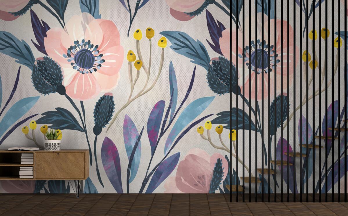 Fototapeta różowe maki wśród liści