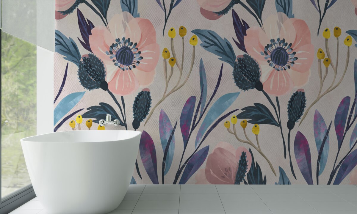 Fototapeta różowe maki wśród liści