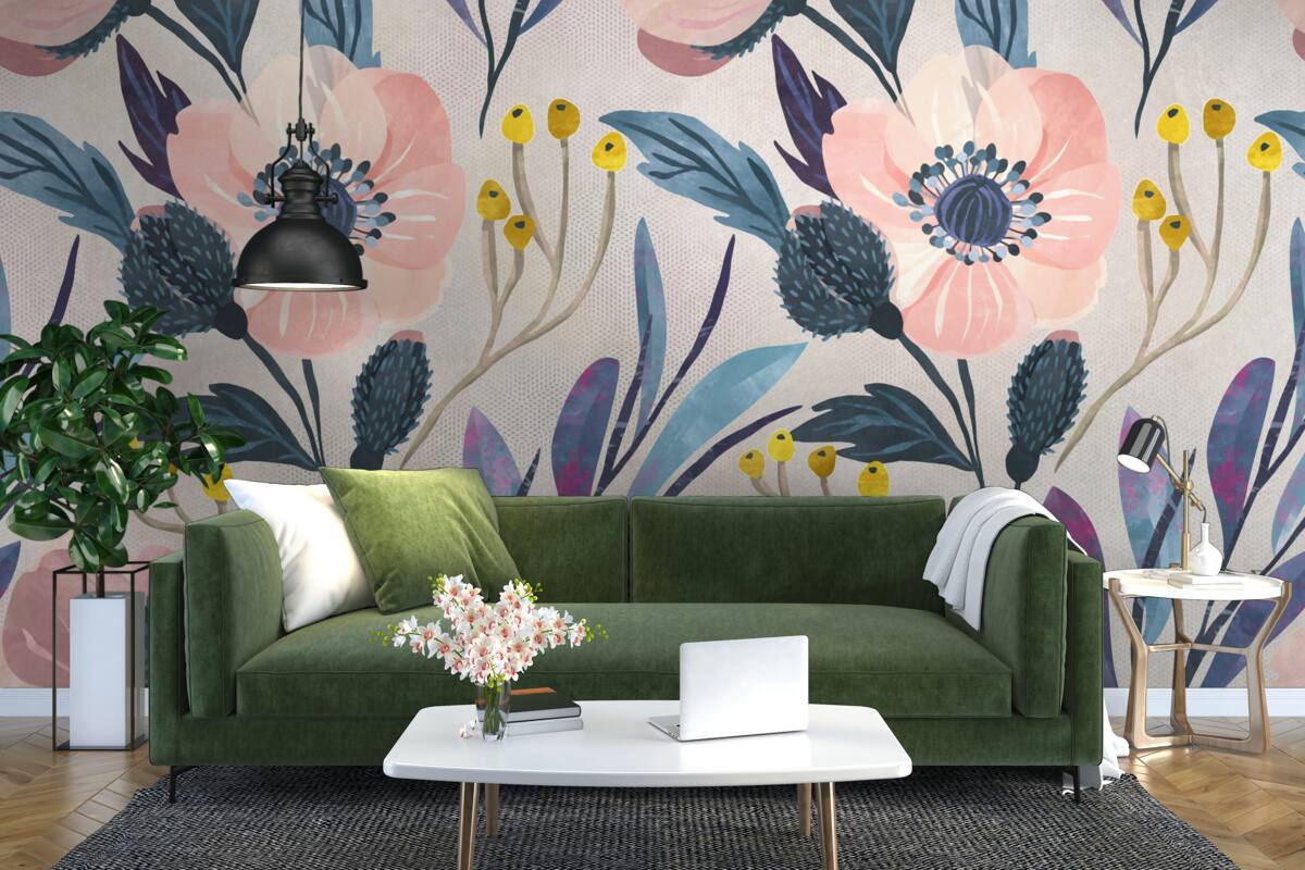 Fototapeta różowe maki wśród liści