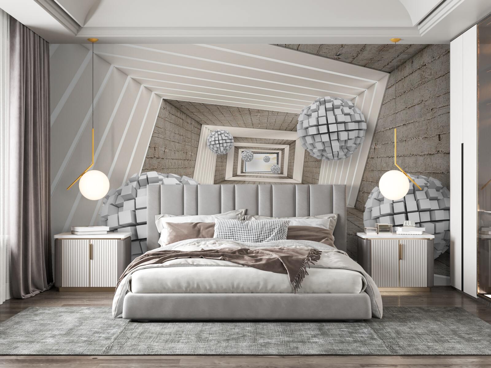 Fototapeta kule utworzone z kostek i niekończącego się korytarza