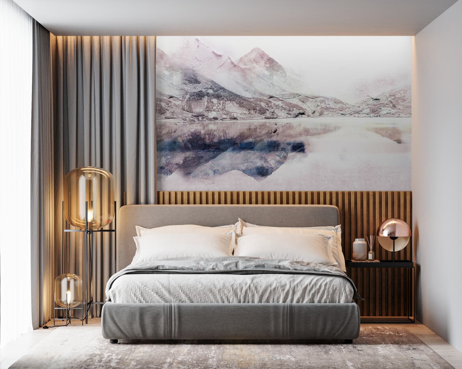 Fototapeta odbicie wysokich gór w lustrzanej powierzchni wody