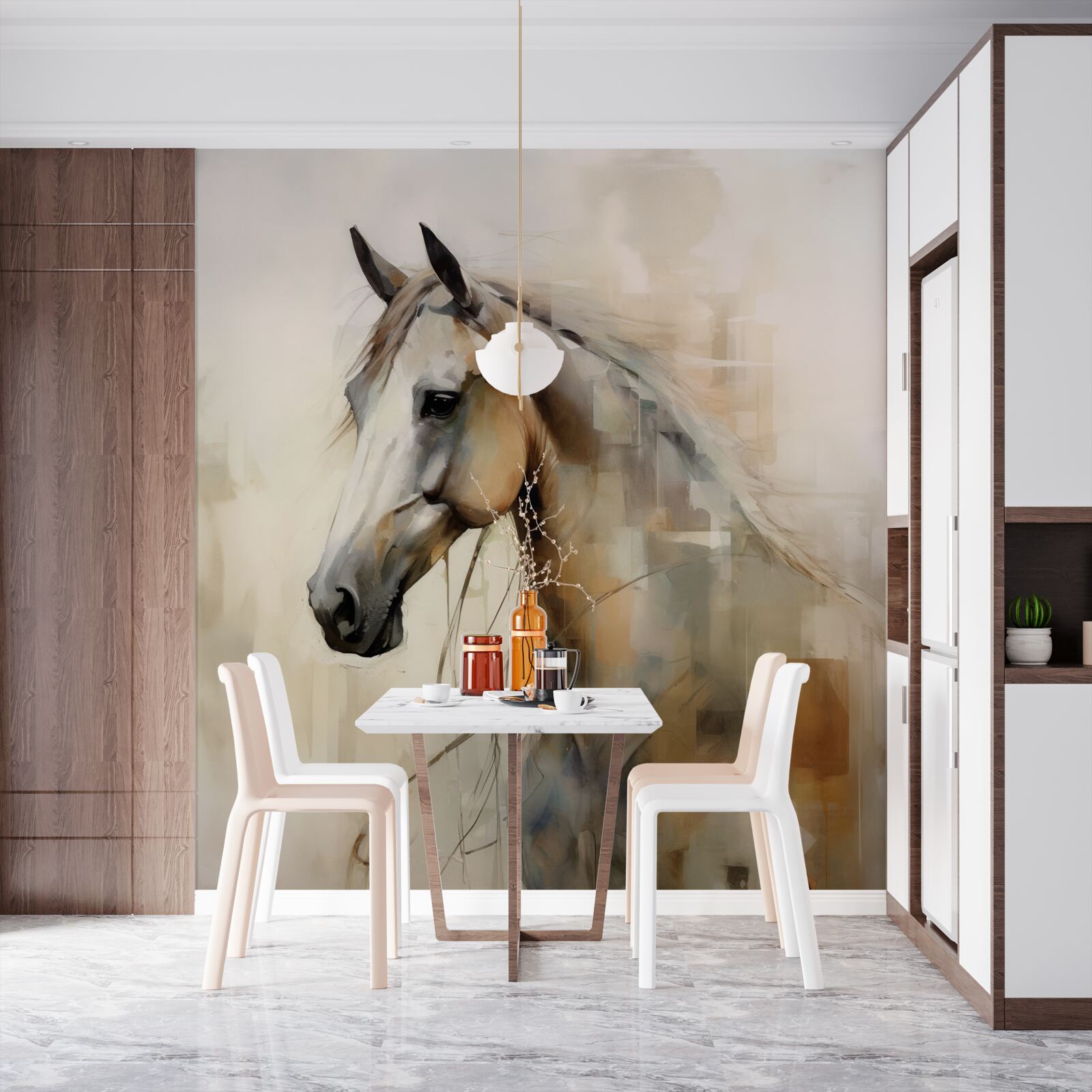 Fototapeta egzotyczny śnieżnobiały koń z bujną grzywą