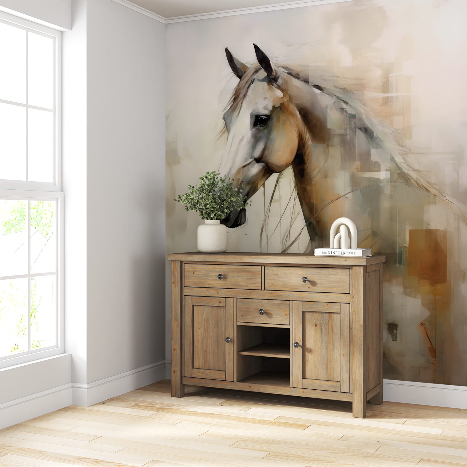 Fototapeta egzotyczny śnieżnobiały koń z bujną grzywą