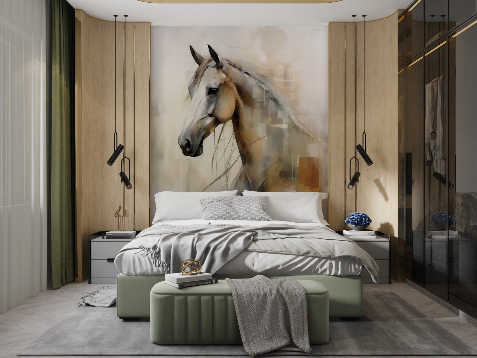 Fototapeta egzotyczny śnieżnobiały koń z bujną grzywą