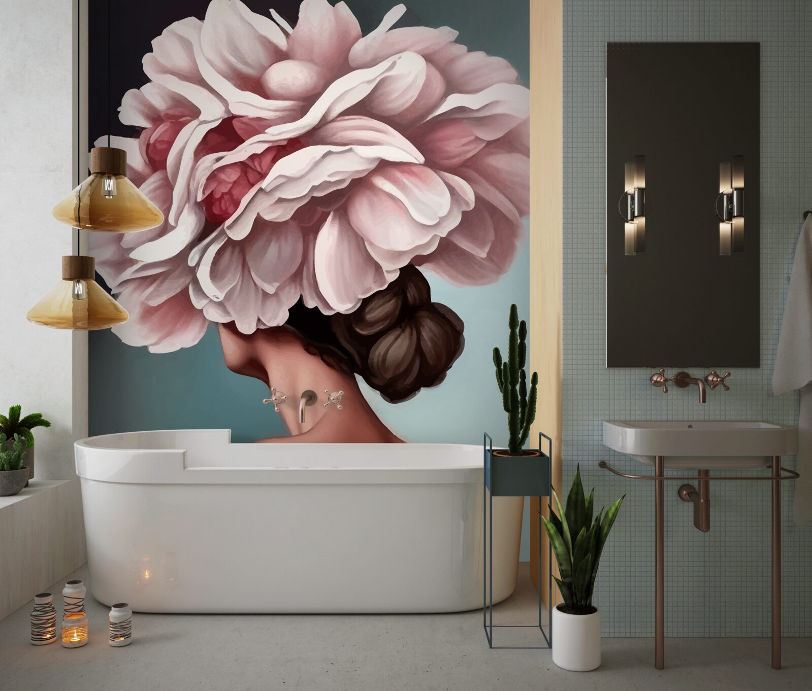 Fototapeta dziewczyna, której włosy zastąpiono kwiatami