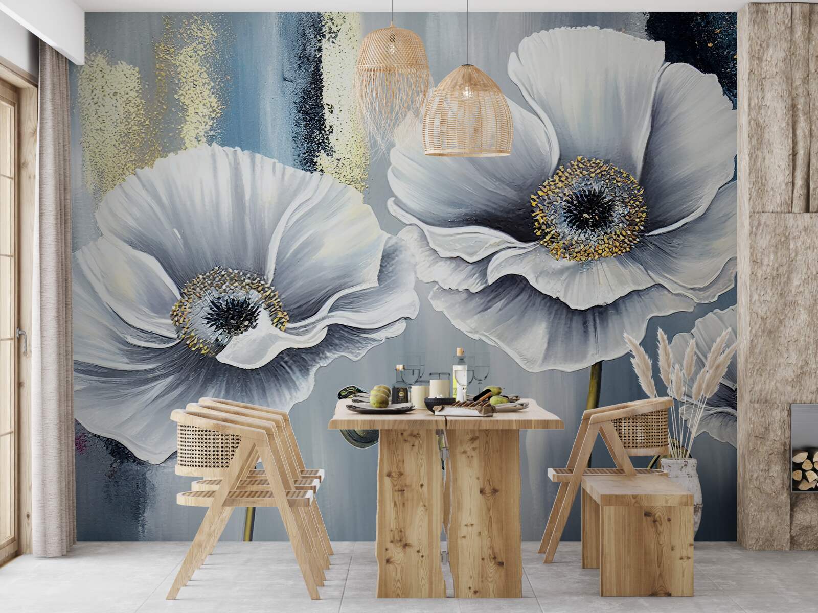 Fototapeta lśniące białe główki kwitnących maków