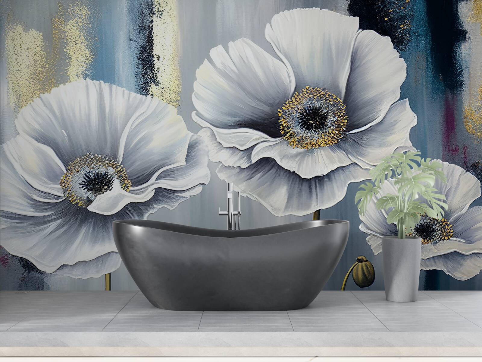 Fototapeta lśniące białe główki kwitnących maków