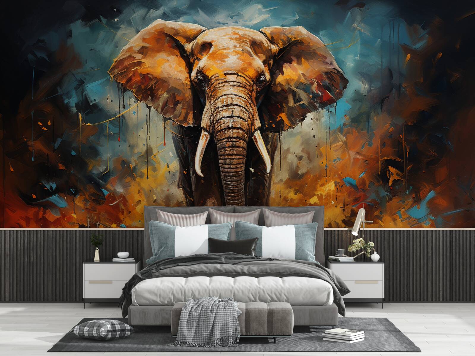 Fototapeta potężny słoń spaceruje o zmierzchu