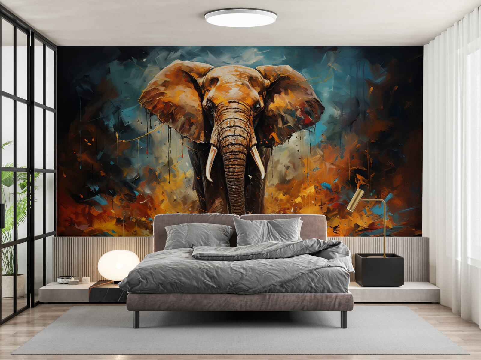 Fototapeta potężny słoń spaceruje o zmierzchu